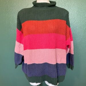 American Eagle Outfitters Size Medium Color Block Chunky Knit Striped Sweater